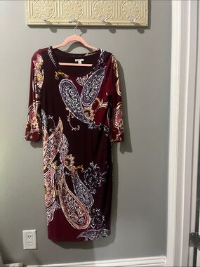 Paisley Print Midi Dress in Burgundy